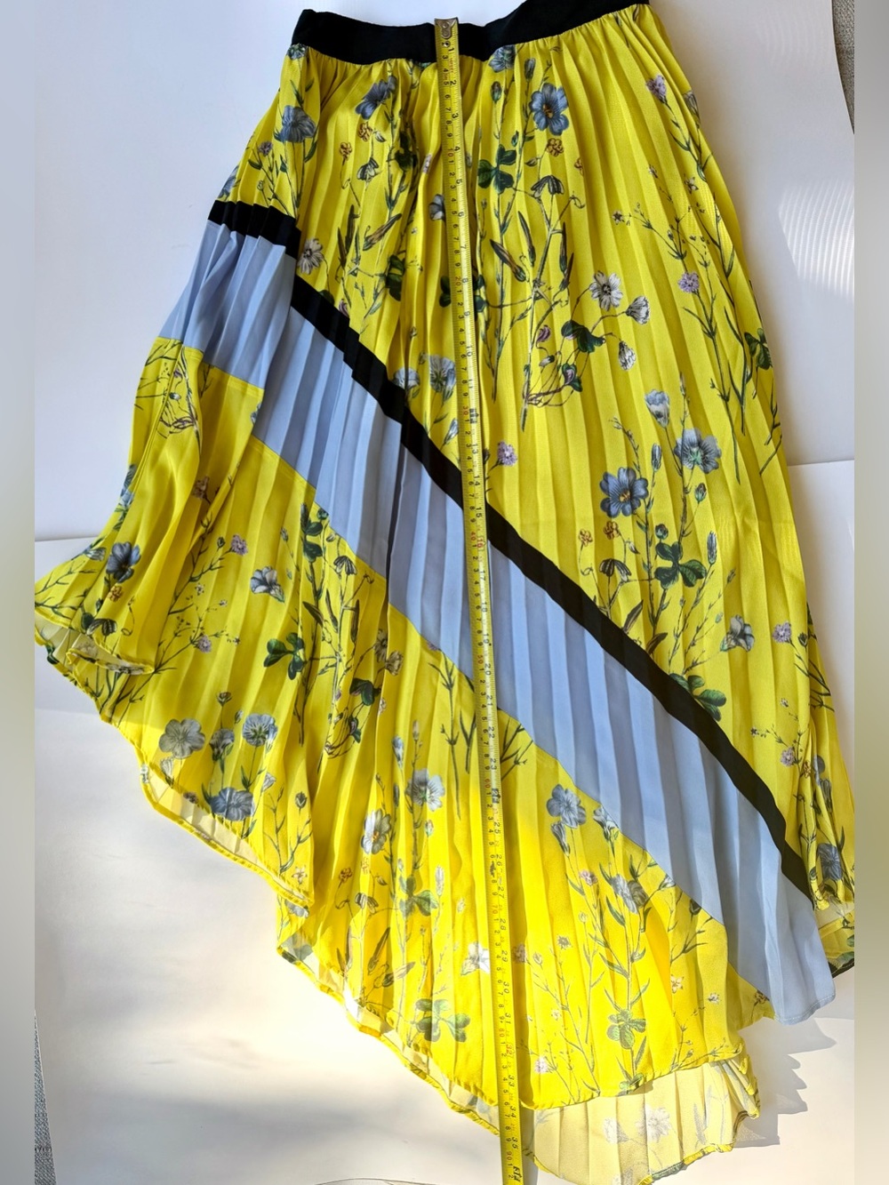 Self-Portrait Yellow Floral Pleated Asymmetrical Midi Maxi Skirt Blue Black - Picture 5 of 8